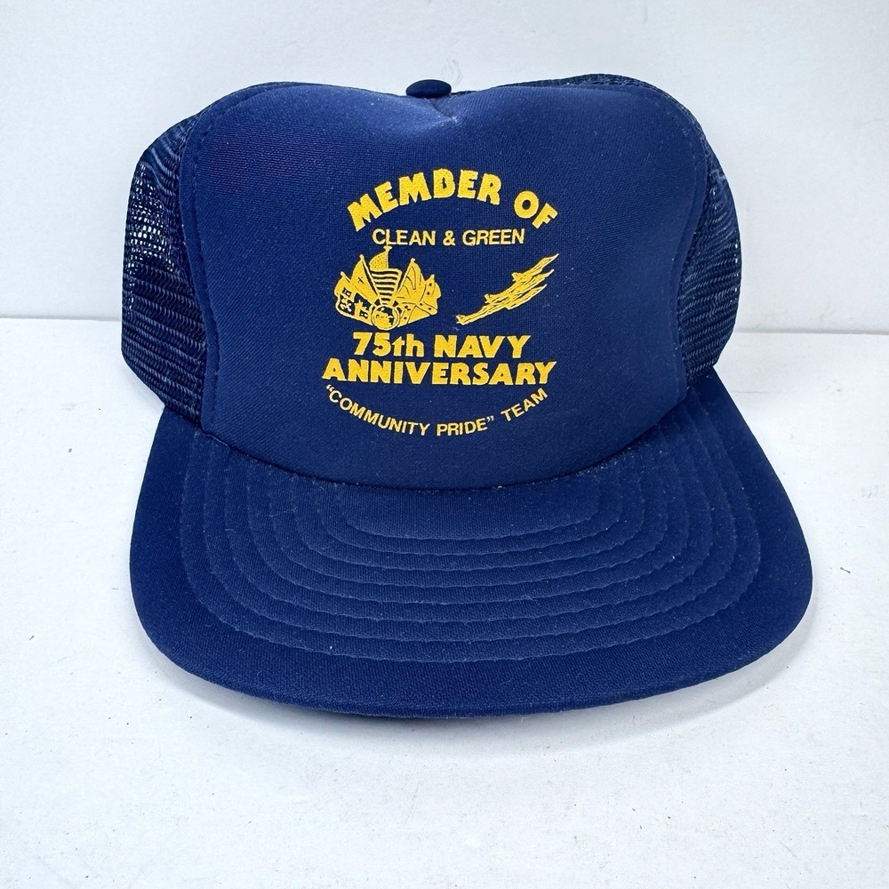 Vintage‎ 75th Navy Anniversary Mesh Snapback Trucker Hat Clean & Green